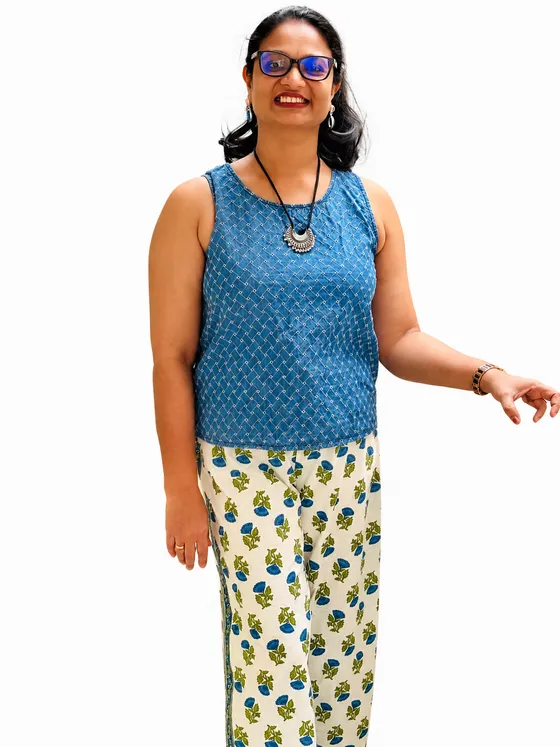 Blue Floral Palazzo in Pure Soft Cotton — Blue palazzo by Alankaara by Nisha (view 2)