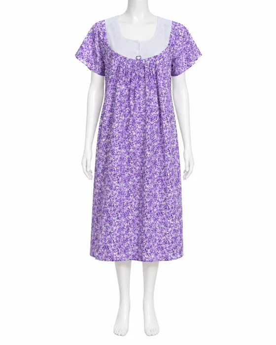 Lavender Floral Nighty with Hakoba Patch — purple nighty by Alankaara by Nisha (view 2)