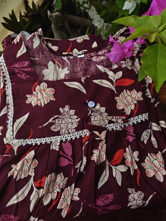 Maroon Nighty with Neck lace border. — Maroon nighty by Alankaara by Nisha (view 2)