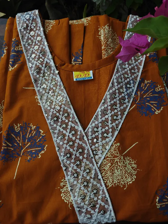 Mango Orange Lace worked Nighty — Orange nighty by Alankaara by Nisha