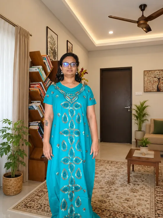 Blue Hand embroidery Nighty — Blue nighty by Alankaara by Nisha