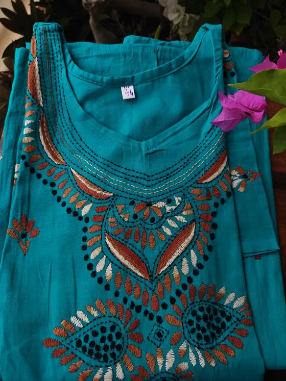 Blue hand embroidery Nighty — Blue nighty by Alankaara by Nisha
