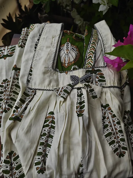 Green and Cream lower neck Nighty — Green nighty by Alankaara by Nisha (view 2)