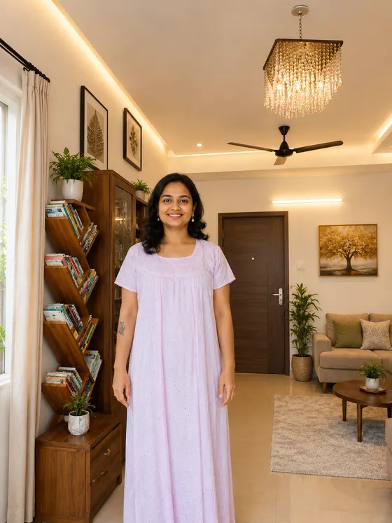 Pink Floral Printed Nighty – Soft & Comfortable Fit — Pink nighty by Alankaara by Nisha
