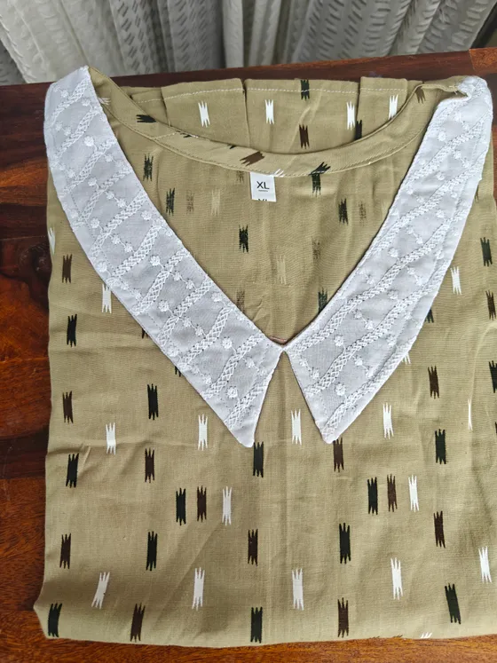 Light Green Printed Nighty with Peter Pan Collar — Green frock nighty by Alankaara by Nisha (view 2)