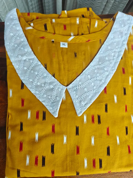Mango Yellow Printed Frock Nighty with Peter Pan Collar — yellow frock nighty by Alankaara by Nisha (view 2)