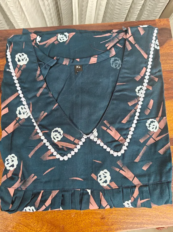 Navy Blue Printed Nighty with Peter Pan Collar — Blue frock nighty by Alankaara by Nisha (view 2)