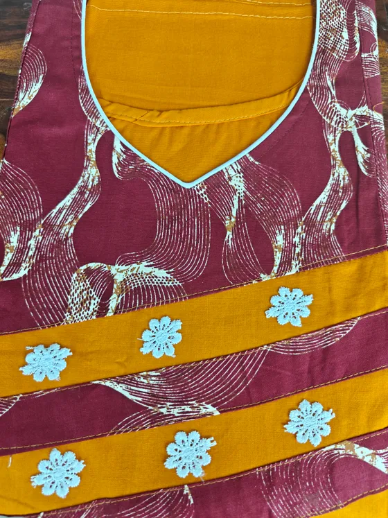 Mango Orange & Maroon A-Line Cotton Nighty — Orange nighty by Alankaara by Nisha (view 2)