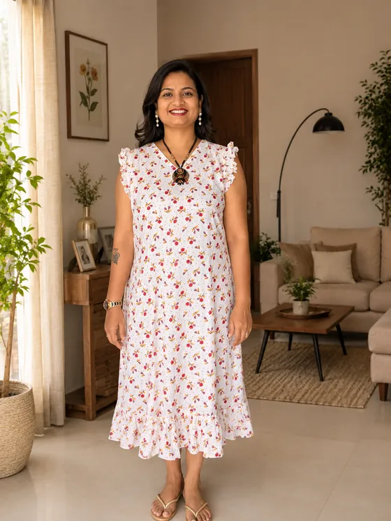 Floral Cotton Lounge Dress — Pink frock nighty by Alankaara by Nisha